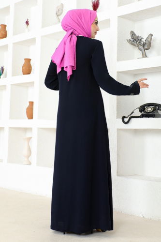 moda selvim Abaya RBA2006 Navy Blue - Thumbnail