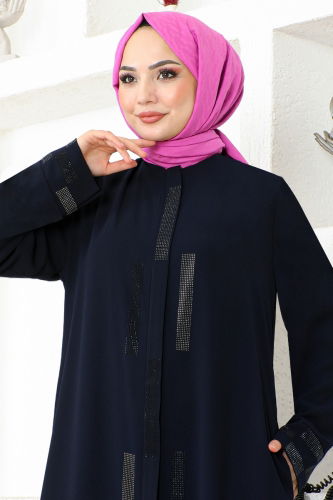 moda selvim Abaya RBA2006 Navy Blue - Thumbnail