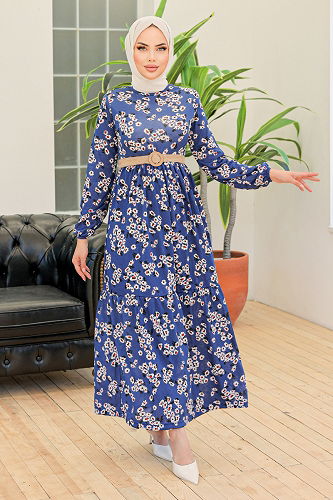 moda selvim الفستانANT553-M إنديغو - Thumbnail