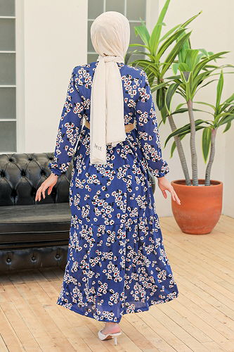 moda selvim الفستانANT553-M إنديغو - Thumbnail