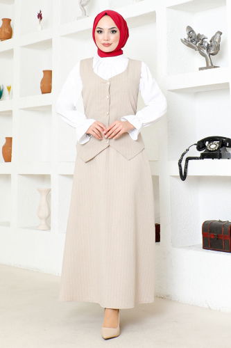 MRV Z.N.K. - Striped Skirted Suit ZNK4689-M Beige