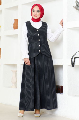 MRV Z.N.K. - Striped Skirted Suit ZNK4689-M Black