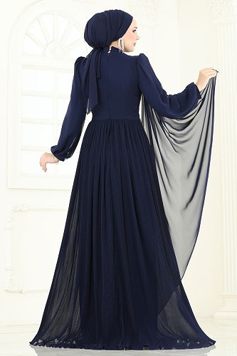 moda selvim SUAL Beli Taşlı Pelerinli Abiye 4916SRH861 Laci - Thumbnail