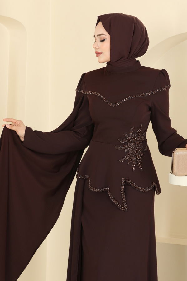 Modaselvim SUAL SUAL Bluz Görünümlü Şık Abiye 5450DMNK1166 Kahve