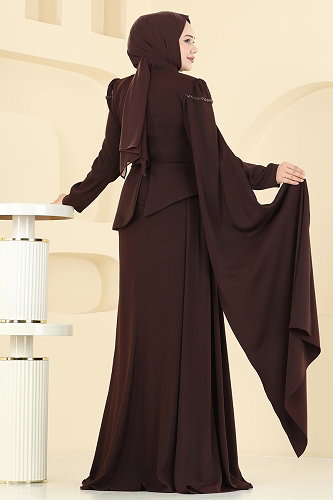 moda selvim SUAL Bluz Görünümlü Şık Abiye 5450DMNK1166 Kahve - Thumbnail