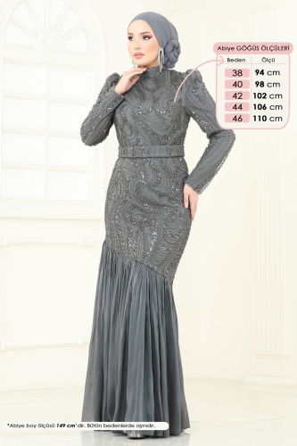 moda selvim SUAL Boncuk İşlemeli Abiye 5162D170 Gri - Thumbnail