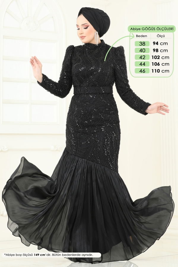 Modaselvim SUAL SUAL Boncuk İşlemeli Abiye 5162D170 Siyah