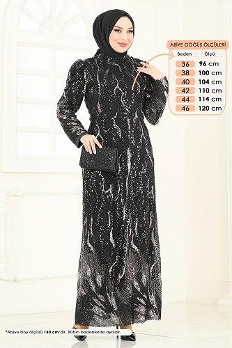 moda selvim SUAL Boncuk İşlemeli Abiye 6628YG95 Siyah - Thumbnail