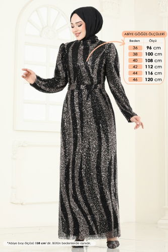 moda selvim SUAL Boncuk İşlemeli Kalem Abiye 6621YG95 Siyah - Thumbnail