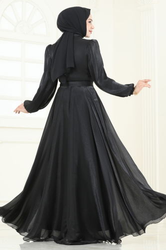moda selvim SUAL Broş Detay Janjan Abiye 5107D170 Siyah - Thumbnail