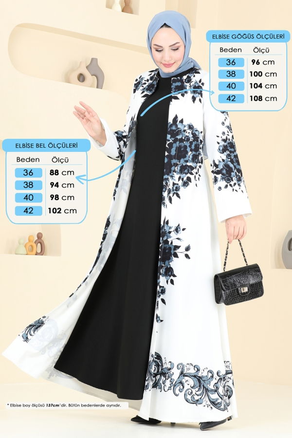Modaselvim SUAL SUAL Çiçek Desenli Abaya Elbise 42127JNF844 Siyah