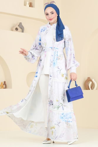 moda selvim SUAL Dantel Detay Elbise 2407JNF844 Ekru - Thumbnail