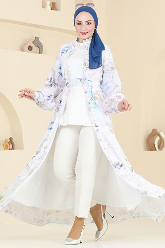 moda selvim SUAL Dantel Detay Elbise 2407JNF844 Ekru - Thumbnail