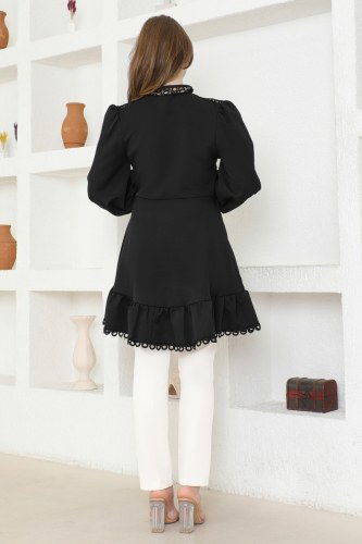 moda selvim SUAL Dantel Detaylı Dabıl Tunik 22459JNF844 Siyah - Thumbnail