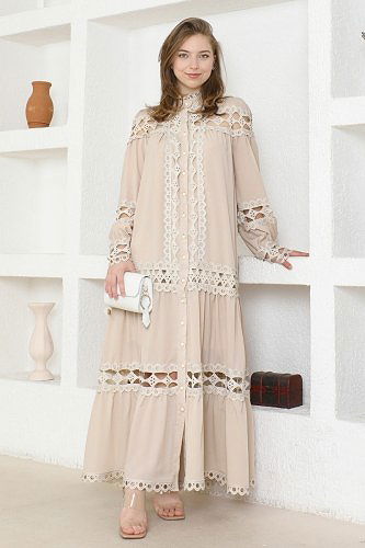 moda selvim SUAL Dantel Detaylı Krep Elbise 2323JNF844 Vizyon - Thumbnail