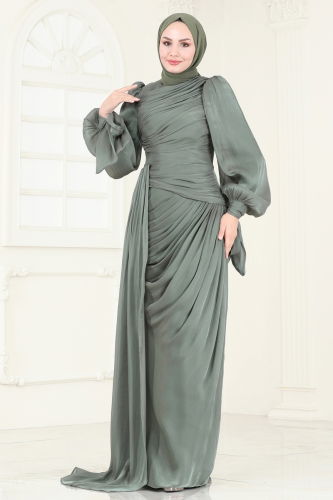 moda selvim SUAL Drape Detaylı Abiye 4849D170 Mint - Thumbnail