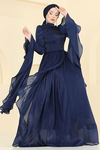 moda selvim SUAL Drape Detaylı Fırfırlı Abiye 5398DMNK1166 Laci - Thumbnail