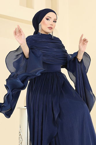 moda selvim SUAL Drape Detaylı Fırfırlı Abiye 5398DMNK1166 Laci - Thumbnail