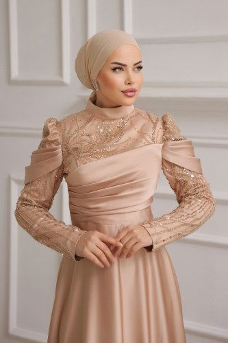 moda selvim SUAL Drape Detaylı Saten Abiye 4372D170 Vizyon - Thumbnail