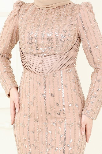 moda selvim SUAL Drapeli İşlemeli Abiye 4929D170 Gold - Thumbnail