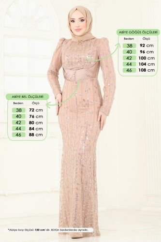 moda selvim SUAL Drapeli İşlemeli Abiye 4929D170 Gold - Thumbnail