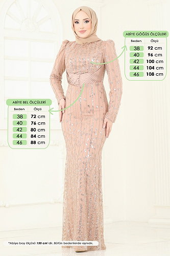 moda selvim SUAL Drapeli İşlemeli Abiye 4929D170 Gold - Thumbnail