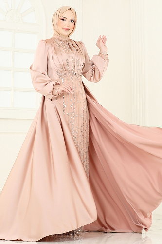 moda selvim SUAL Drapeli Pelerin Abiye 4928D170 Gold - Thumbnail