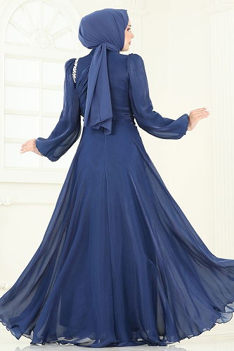 moda selvim SUAL Eteği Volanlı Taşlı Abiye 5164D170 Laci - Thumbnail