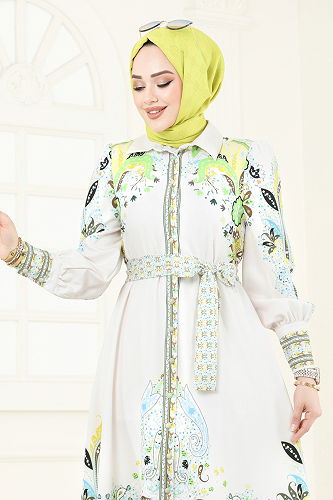 moda selvim SUAL Etnik Desen Atlas Elbise 4256JNF844 Sarı - Thumbnail