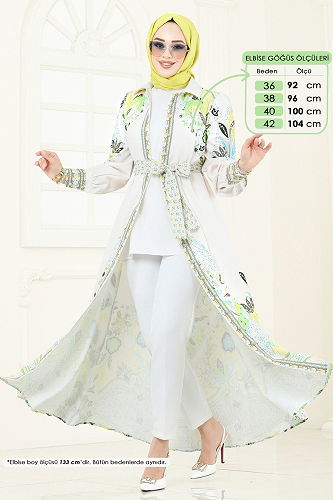 moda selvim SUAL Etnik Desen Atlas Elbise 4256JNF844 Sarı - Thumbnail