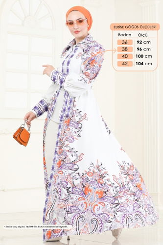 J.N.F. - SUAL Etnik Desenli Elbise 42105JNF844 Desen 1 Oranj