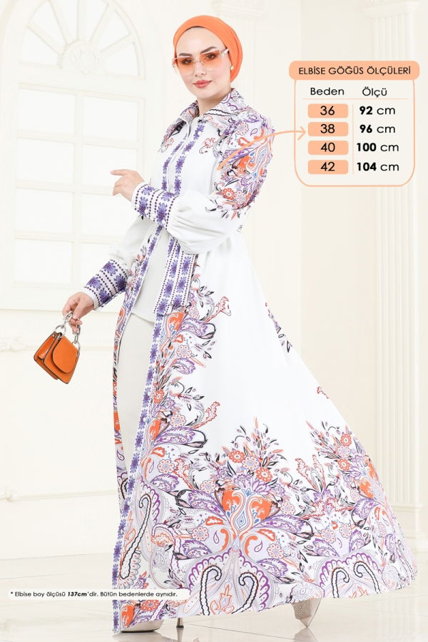 Modaselvim SUAL SUAL Etnik Desenli Elbise 42105JNF844 Desen 1 Oranj