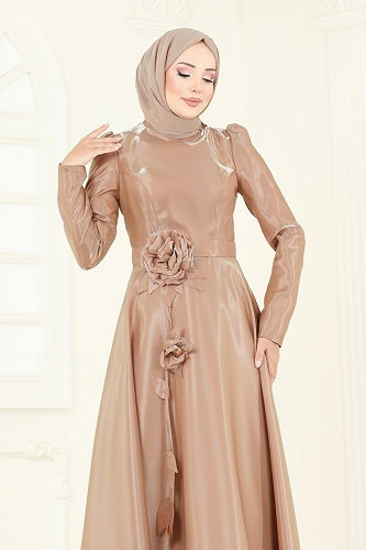 moda selvim SUAL Gül Aksesuarlı Organze Abiye 5150D170 Vizyon - Thumbnail