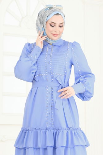 moda selvim SUAL İnci Detay Tunik 4253JNF844 Bebe Mavisi - Thumbnail