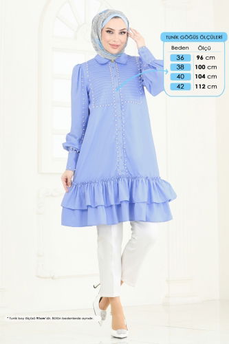 moda selvim SUAL İnci Detay Tunik 4253JNF844 Bebe Mavisi - Thumbnail
