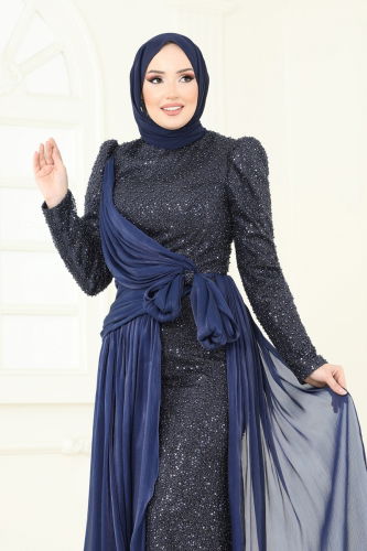 moda selvim SUAL İşlemeli Kuyruk Detay Abiye 5076D170 Laci - Thumbnail