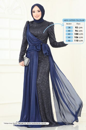 moda selvim SUAL İşlemeli Kuyruk Detay Abiye 5076D170 Laci - Thumbnail