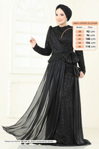 D.M.N. - SUAL İşlemeli Kuyruk Detay Abiye 5076D170 Siyah