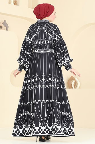 moda selvim SUAL Kaplama Kemerli Elbise 42129JNF844 Siyah - Thumbnail