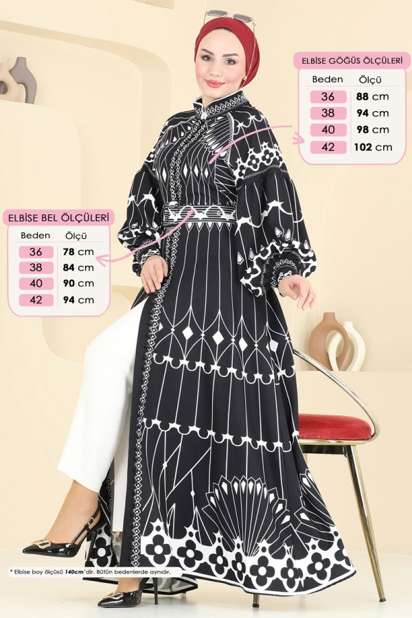 Modaselvim SUAL SUAL Kaplama Kemerli Elbise 42129JNF844 Siyah