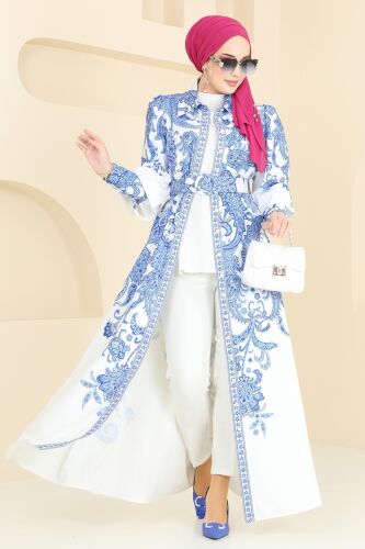 moda selvim SUAL Kaplama Kemerli Elbise 4220JNF844 Saks - Thumbnail