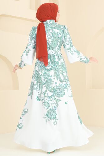 moda selvim SUAL Kaplama Kemerli Elbise 4220JNF844 Yeşil - Thumbnail