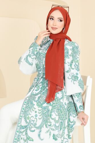 moda selvim SUAL Kaplama Kemerli Elbise 4220JNF844 Yeşil - Thumbnail
