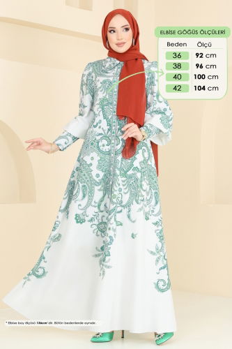 moda selvim SUAL Kaplama Kemerli Elbise 4220JNF844 Yeşil - Thumbnail