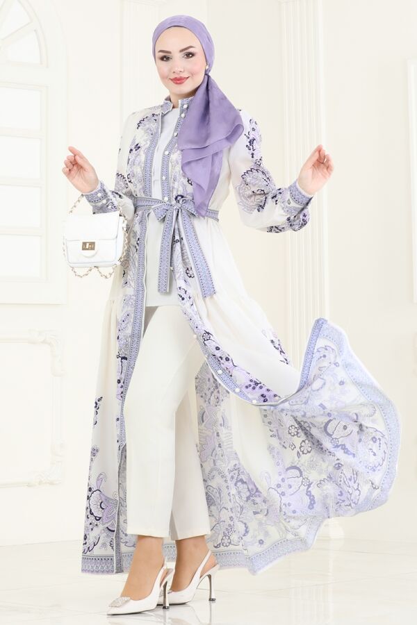 Modaselvim SUAL SUAL Kemerli Desenli Elbise 4231JNF844 Lila