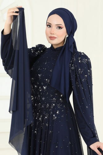 moda selvim SUAL Kolları Pelerinli Abiye 5117D170 Laci - Thumbnail