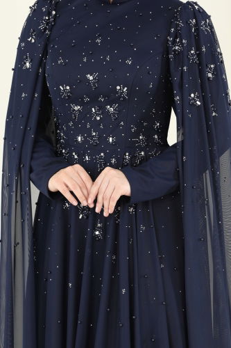 moda selvim SUAL Kolları Pelerinli Abiye 5117D170 Laci - Thumbnail