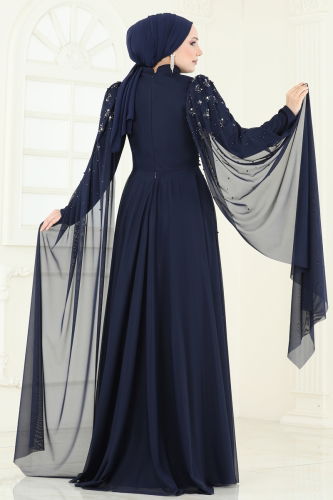 moda selvim SUAL Kolları Pelerinli Abiye 5117D170 Laci - Thumbnail