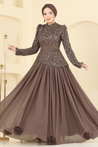 moda selvim SUAL Kuşak Detaylı Abiye Takım 5452DMNK1166 Pudra Vizyon - Thumbnail