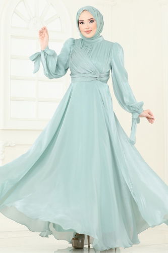 moda selvim SUAL Manşeti Bağcıklı Abiye 4823D170 Açık Mint - Thumbnail